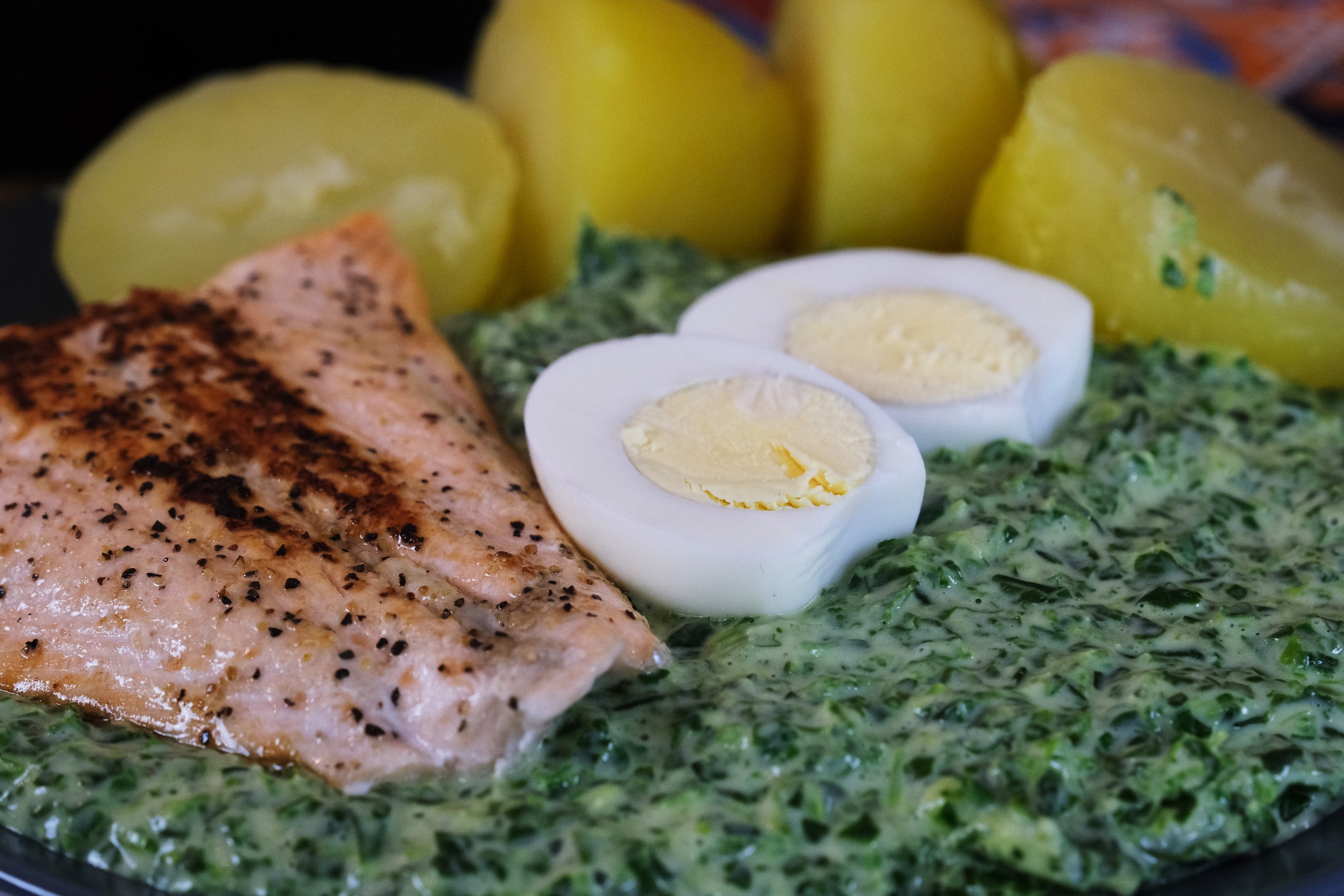 Stewed Spinach, Salmon, Potatoes, and Eggs – Crucible Cookware