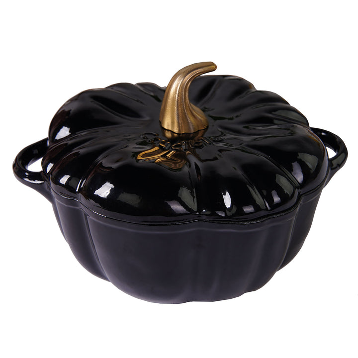 Olla de calabaza de hierro fundido esmaltado, Dutch Oven, Cocotte, negro, 2.32 qt (2.2 L)