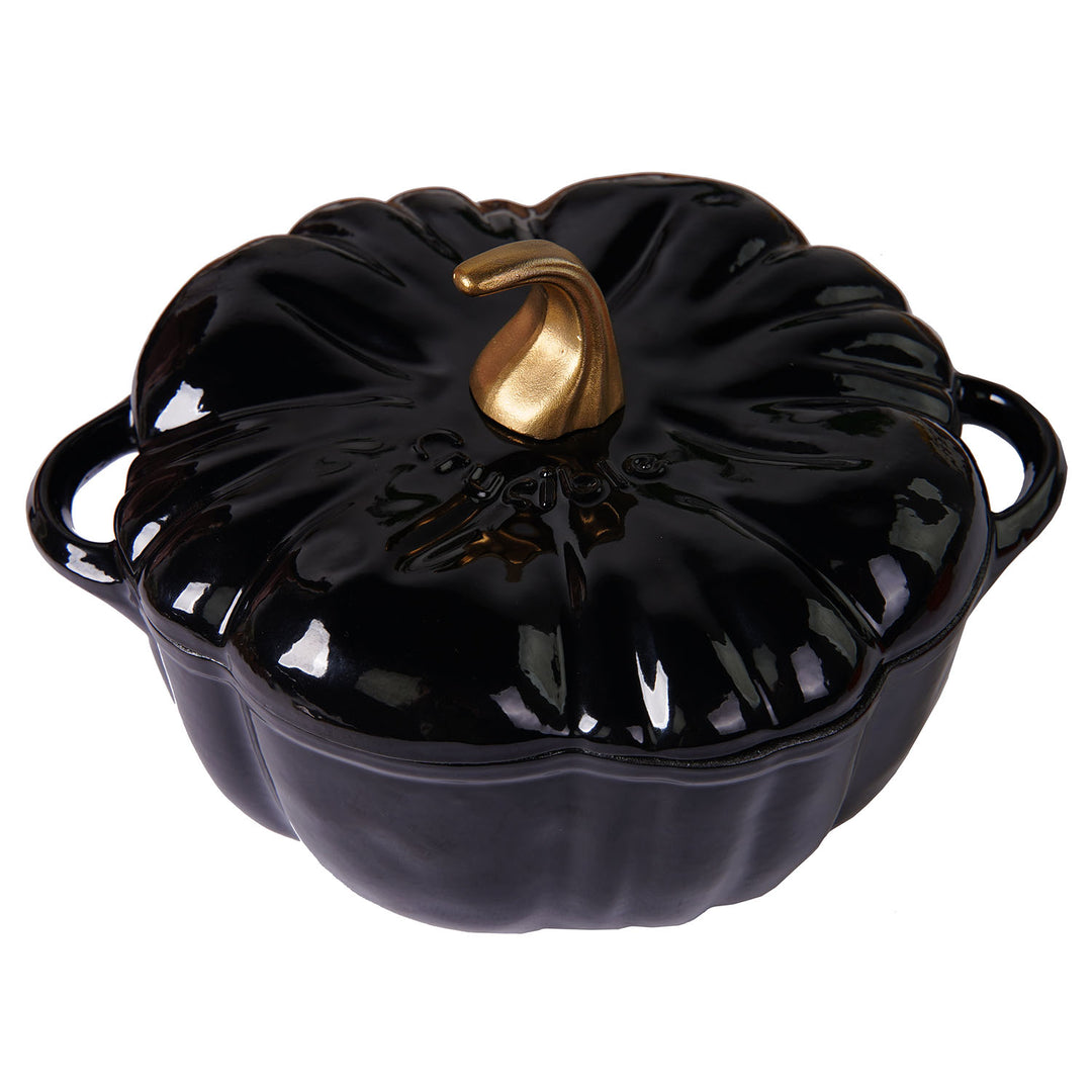 Pot citrouille en fonte émaillée, Dutch Oven, Cocotte, noir, 2.32 qt (2.2 L)