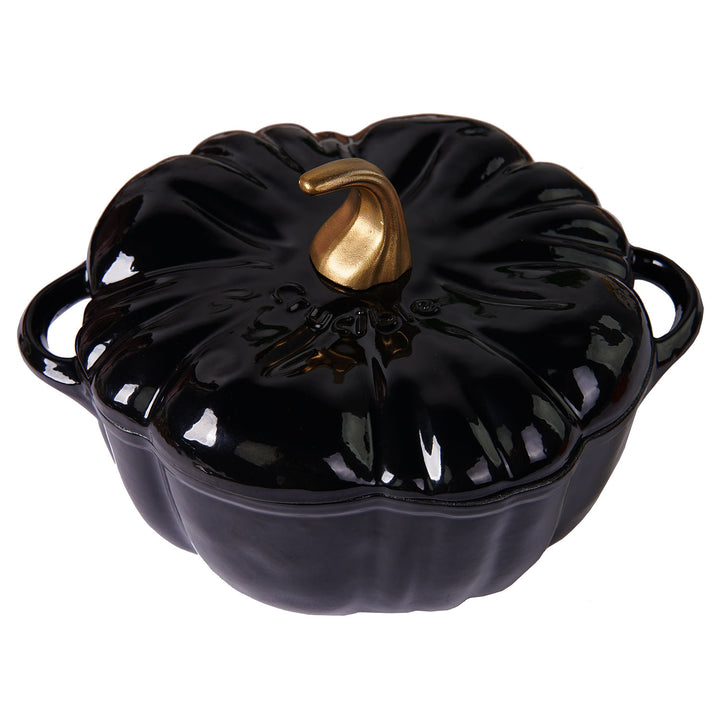 Olla de calabaza de hierro fundido esmaltado, Dutch Oven, Cocotte, negro, 2.32 qt (2.2 L)
