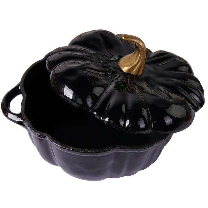 Olla de calabaza de hierro fundido esmaltado, Dutch Oven, Cocotte, negro, 2.32 qt (2.2 L)