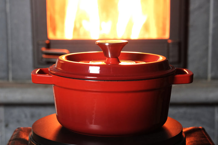 Olla de hierro fundido esmaltado Dutch Oven, Cocotte (7.87" / 20 cm de diámetro) Fuente para hornear - Roja redonda