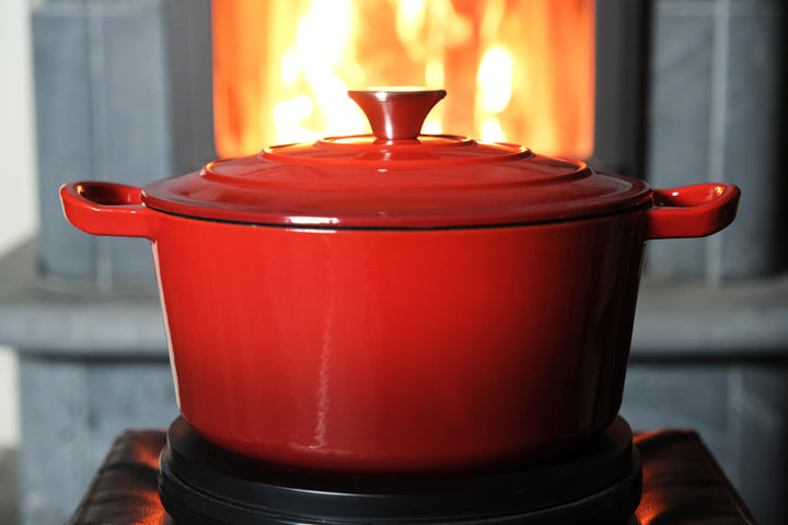 Geëmailleerde gietijzeren Dutch Oven pot, Cocotte, braadpan - rond rood 10.23" (26 cm)