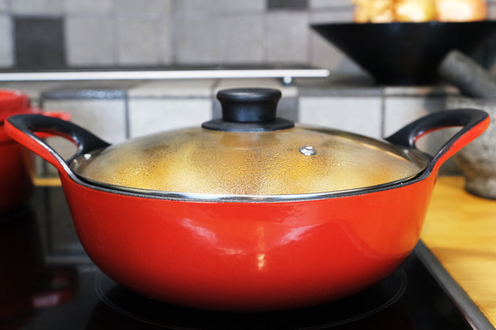 Enameled Cast Iron Balti Casserole with a Glass Lid, 3 Quart (2,83 litre) Cast Iron Casserole Dish