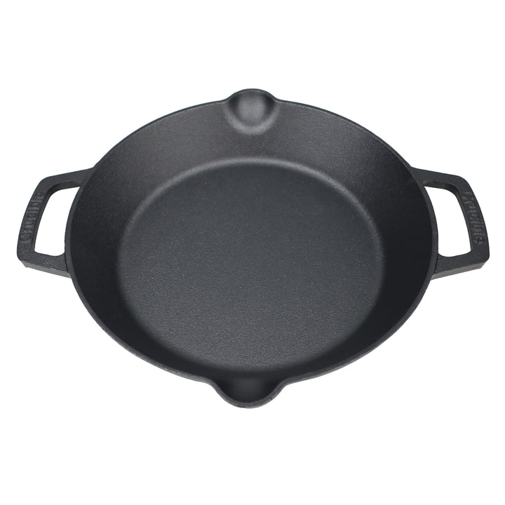 10.25-Zoll/26 cm Gusseisen-Pfannenset mit doppelten Schlaufengriffen, Bratpfanne, Silikon-Topflappen