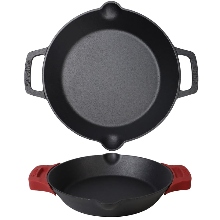 10.25-Zoll/26 cm Gusseisen-Pfannenset mit doppelten Schlaufengriffen, Bratpfanne, Silikon-Topflappen