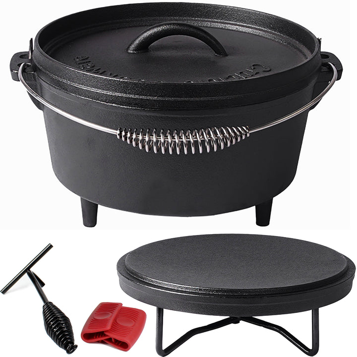 Чугунный походный Dutch Oven с ножками - 4.1 qt (3.9 L), включая подъемник крышки и подставку для крышки
