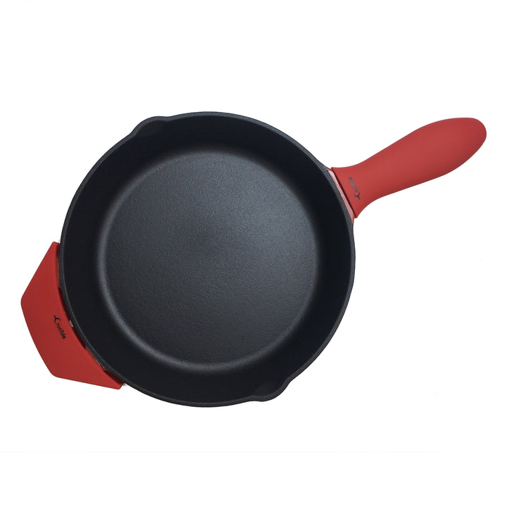 Poêle en fonte émaillée 10.25"/26 cm, poêle à frire + 2 housses de poignée en silicone