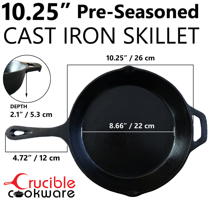 10.25-Zoll/26 cm Gusseisen-Pfannenset, Silikon-Griffhalter, Glasdeckel, Gusseisen-Reiniger, Schaber