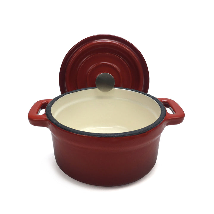 Cocotte Dutch Oven en fonte émaillée (petite) - 4" (10 cm) de diamètre - rouge rond