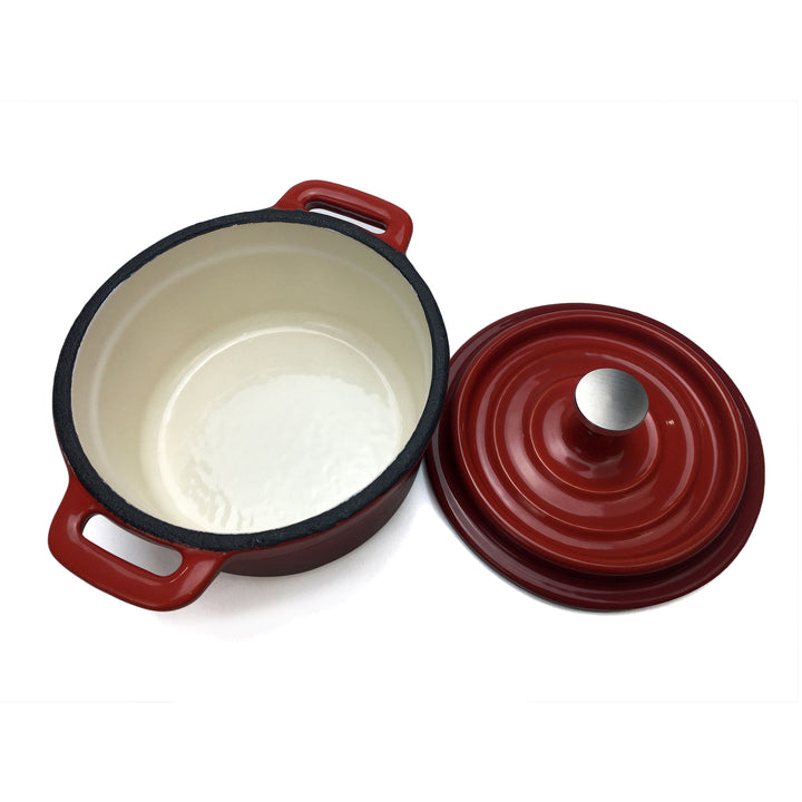 Cocotte Dutch Oven en fonte émaillée (petite) - 4" (10 cm) de diamètre - rouge rond