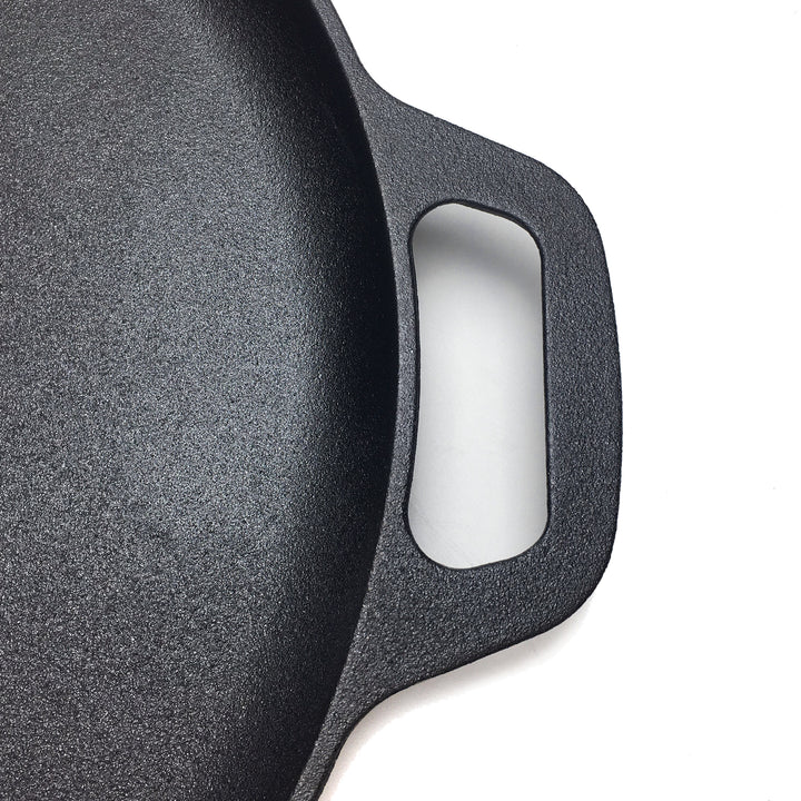 Sartén para pizza de hierro fundido 13.8"/35 cm, bandeja para hornear, plancha para cocinar, protectores de mango de silicona y raspador