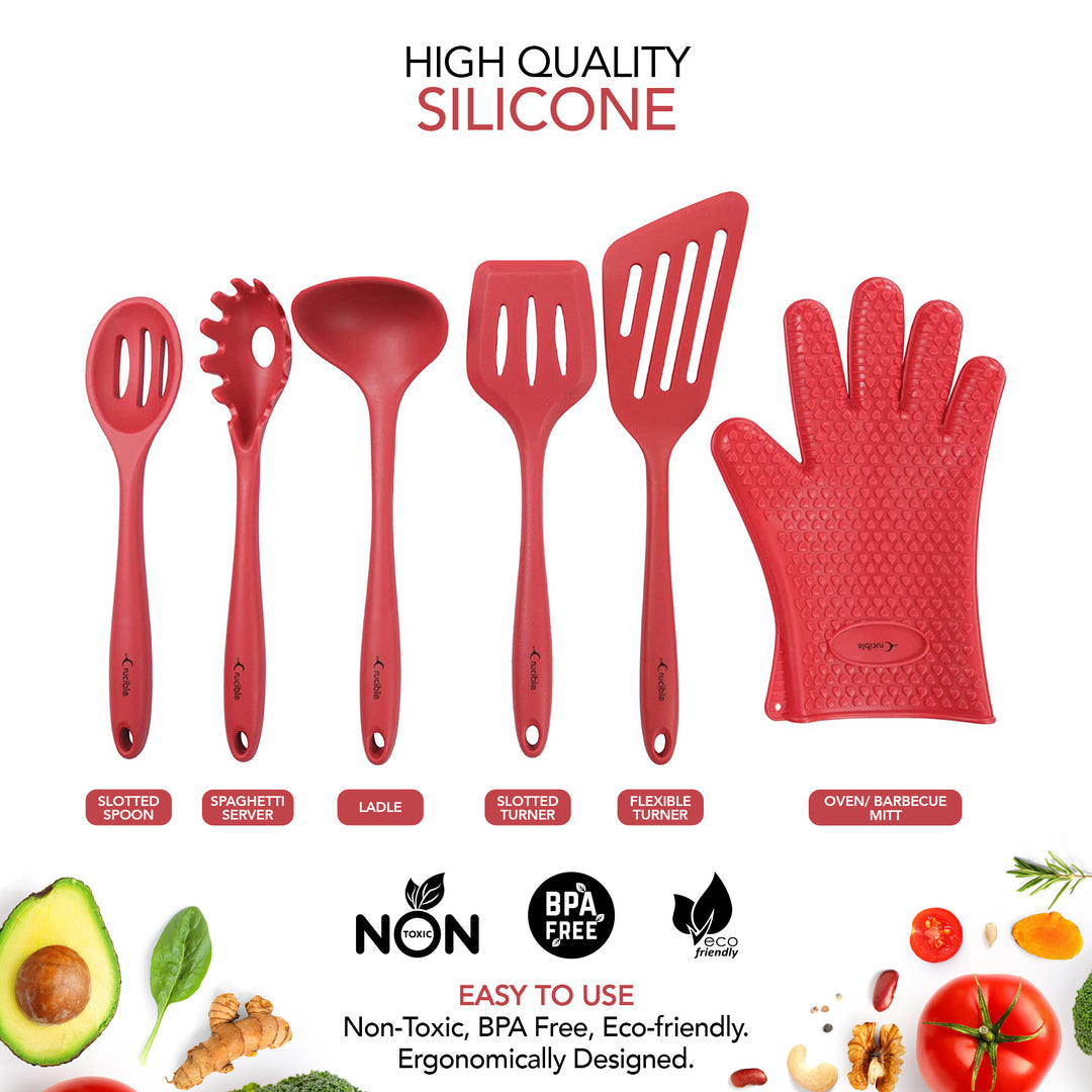 Set di utensili, set completo da 12 pezzi in silicone per cottura e cucina, set di pentole, gadget da cucina - Rosso - Utensilios de Cocinas
