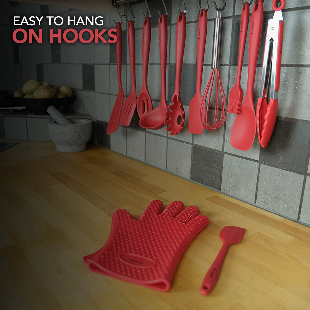 Set di utensili, set completo da 12 pezzi in silicone per cottura e cucina, set di pentole, gadget da cucina - Rosso - Utensilios de Cocinas