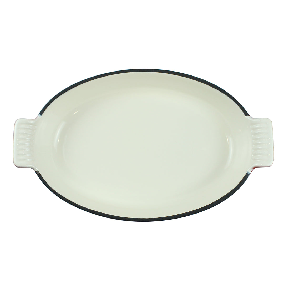 Plat à four ovale en fonte émaillée 1,58 Qt (1,5 L), plat à lasagnes, plat à rôtir - rouge + 2 maniques