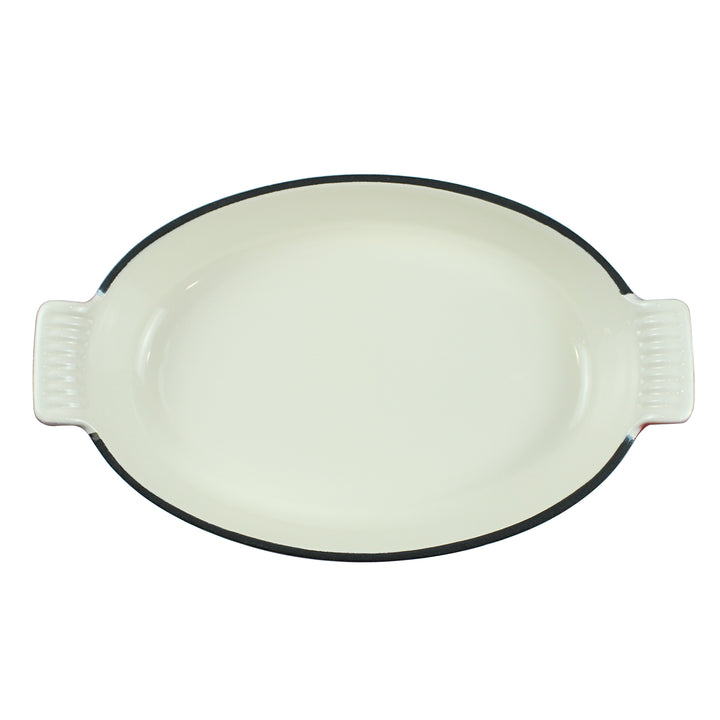 Plat à four ovale en fonte émaillée 1,58 Qt (1,5 L), plat à lasagnes, plat à rôtir - rouge + 2 maniques