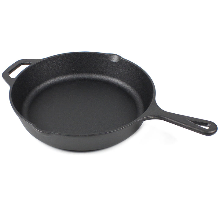 10.25-Zoll/26 cm Gusseisen-Pfannenset, Silikon-Griffhalter, Glasdeckel, Gusseisen-Reiniger, Schaber