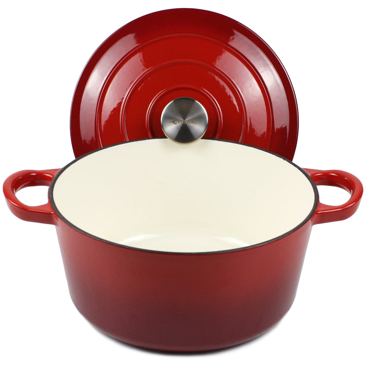 Geëmailleerde gietijzeren Dutch Oven pot, Cocotte, braadpan - rond rood 10.23" (26 cm)