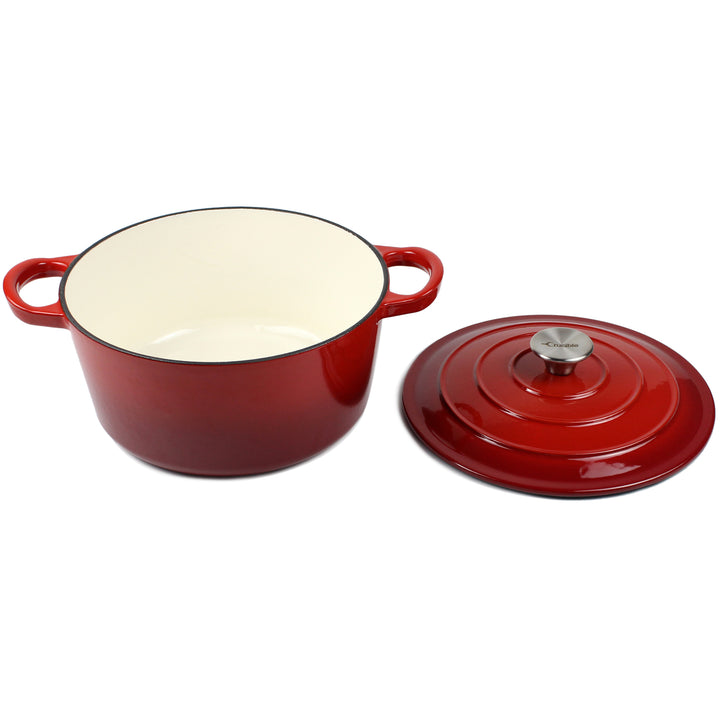 Geëmailleerde gietijzeren Dutch Oven pot, Cocotte, braadpan - rond rood 10.23" (26 cm)