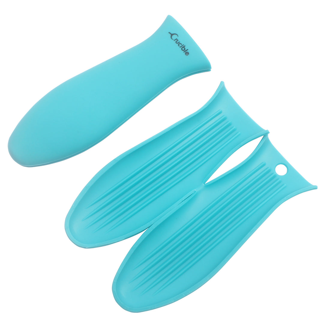 Support de poignée chaude en silicone + support d'assistance, manique (lot de 2 turquoise) - manchette antidérapante, couvre-poignée