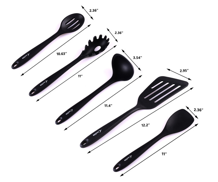 Astiasarja, 12-osainen täydellinen silikoninen leivonta- ja ruoanlaittovälineiden keittiötyökalusarja, keittoastiasarja, keittiögadgetit - Musta - Utensilios de Cocinas