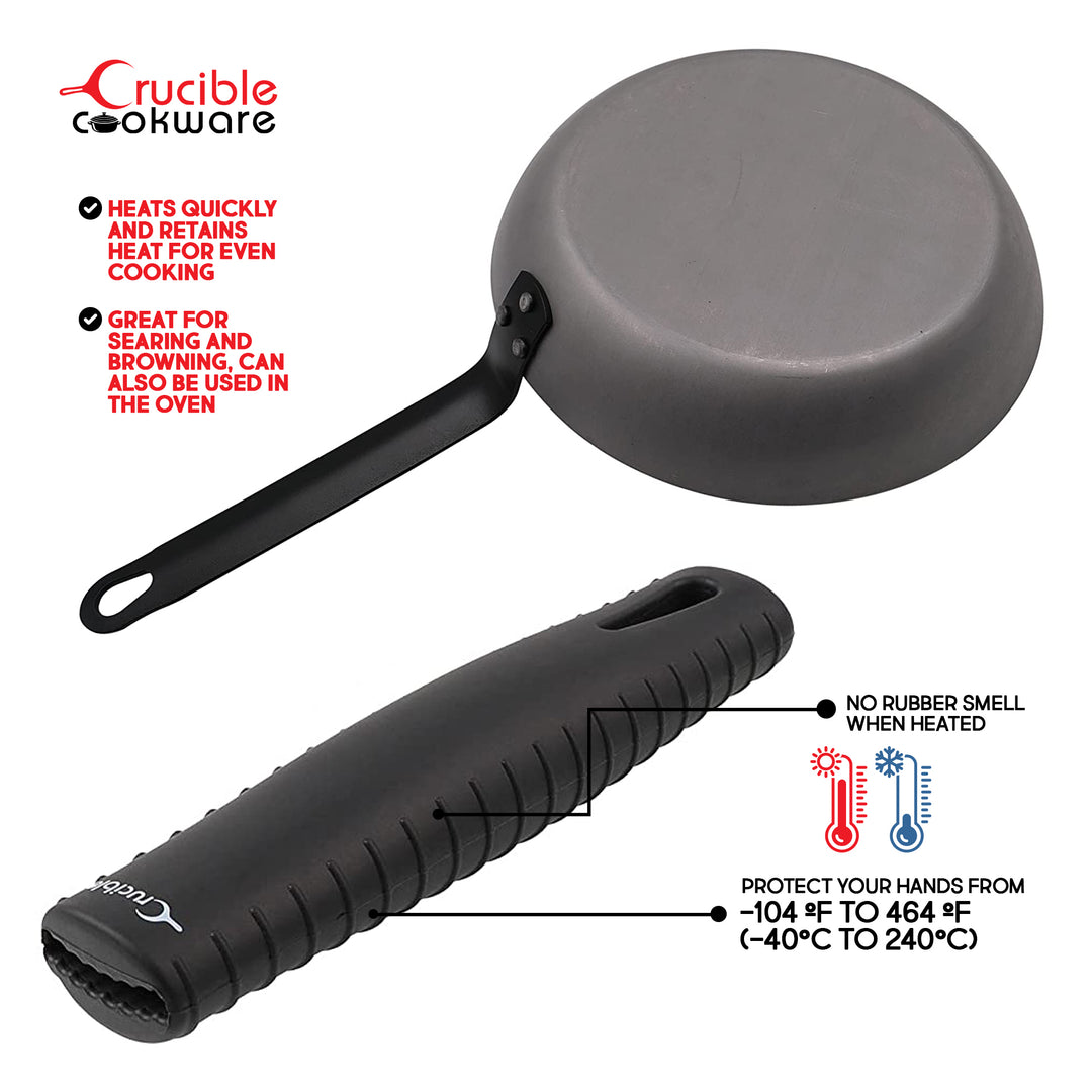 Poêle à frire en acier carbone 12" (30 cm), 1 poignée en silicone, 1 racloir