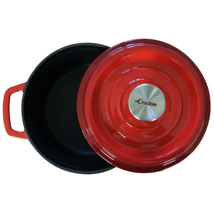 Olla de hierro fundido esmaltado Dutch Oven, Cocotte (7.87" / 20 cm de diámetro) Fuente para hornear - Roja redonda