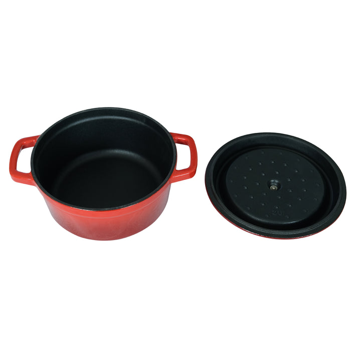 Olla de hierro fundido esmaltado Dutch Oven, Cocotte (7.87" / 20 cm de diámetro) Fuente para hornear - Roja redonda