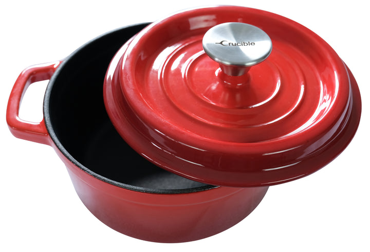 Olla de hierro fundido esmaltado Dutch Oven, Cocotte (7.87" / 20 cm de diámetro) Fuente para hornear - Roja redonda
