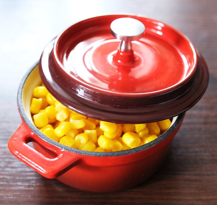 Cocotte Dutch Oven en fonte émaillée (petite) - 4" (10 cm) de diamètre - rouge rond