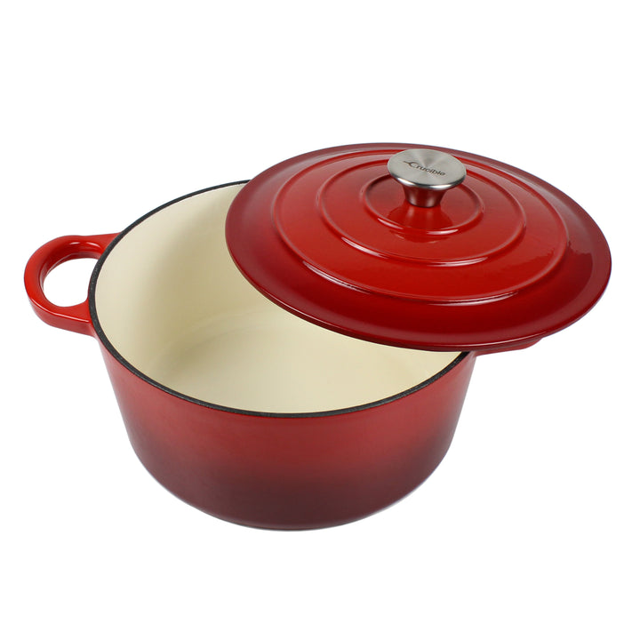 Geëmailleerde gietijzeren Dutch Oven pot, Cocotte, braadpan - rond rood 10.23" (26 cm)