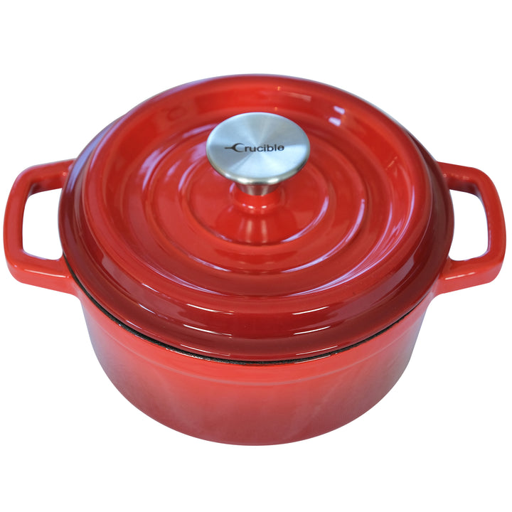Olla de hierro fundido esmaltado Dutch Oven, Cocotte (7.87" / 20 cm de diámetro) Fuente para hornear - Roja redonda