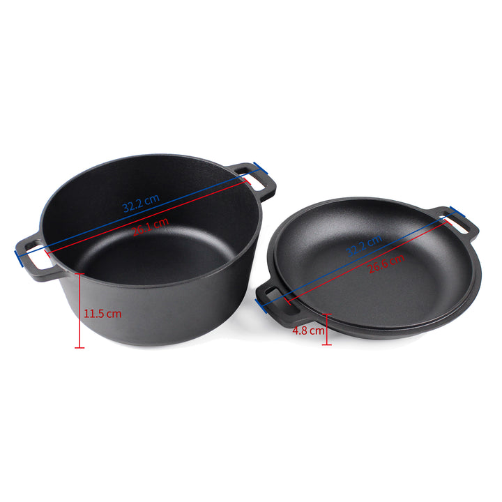 Støbejerns Dutch Oven med pande låg - 10.23” (26 cm) diameter, 4.8 L
