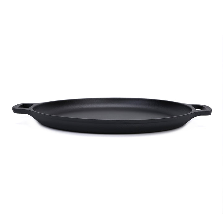 Sartén para pizza de hierro fundido 13.8"/35 cm, bandeja para hornear, plancha para cocinar, protectores de mango de silicona y raspador
