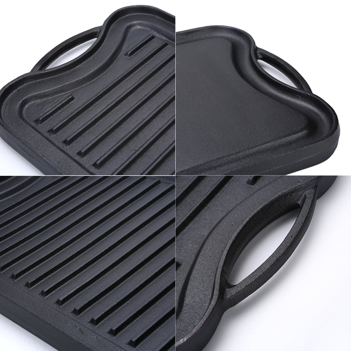 Gjutjärnspanna (20" x 10"/51 cm x 26 cm), Vändbar, Grill- och stekpannekombination, passar över två spisplattor