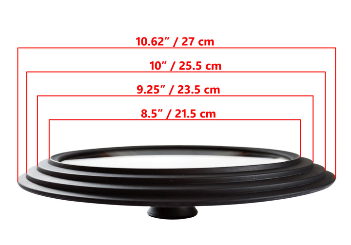 Glasslokk universalt - multistørrelse, ytre kanter 10.6” / 27 cm diameter, for gryter og panner, svart