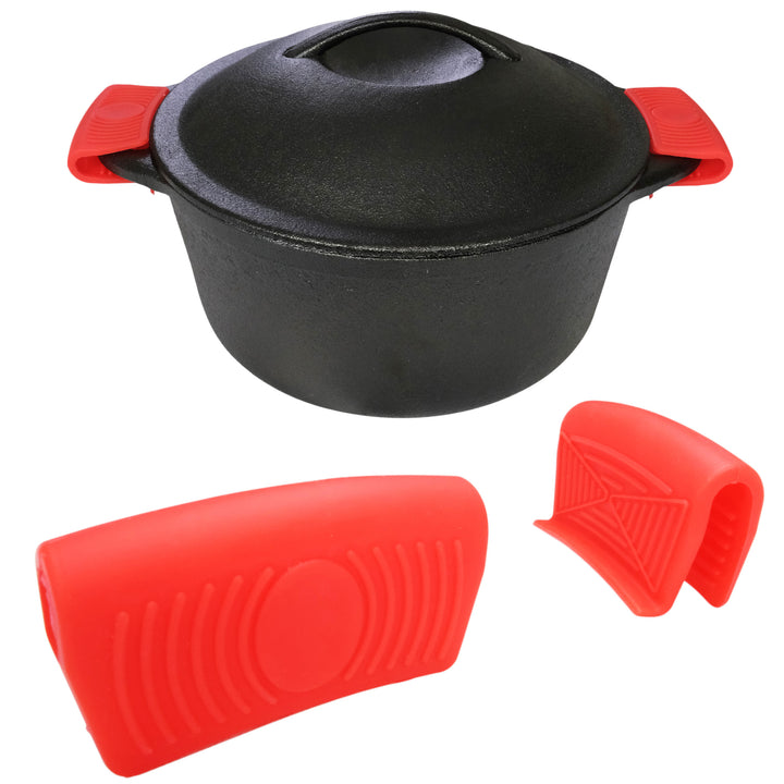 Maniques en silicone (lot de 2), housses de poignée pour woks en fonte, casseroles, cocottes en fonte