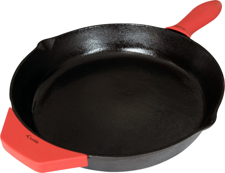 Juego de sartén de hierro fundido de 12 pulgadas/30,5 cm, sartén para freír, protectores de mango de silicona