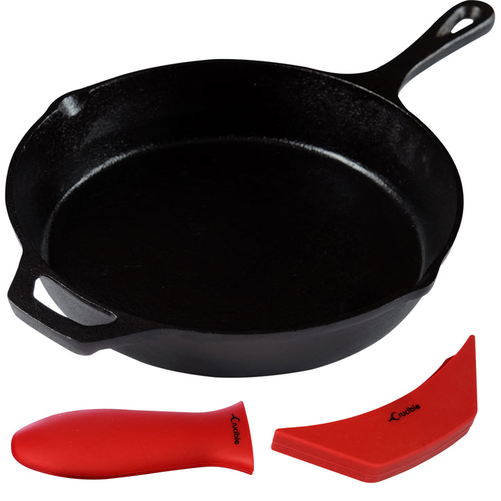 10.25-Inch/26 cm Gietijzeren Koekenpannenset, Inclusief Grote & Assistent Pannenlappen