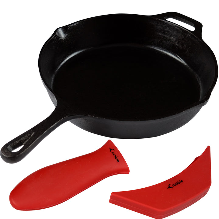10.25-Inch/26 cm Gietijzeren Koekenpannenset, Inclusief Grote & Assistent Pannenlappen