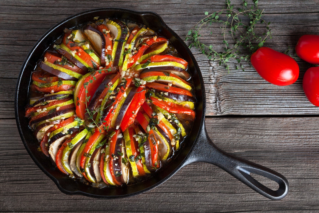 ratatouille in a cast iron skillet
