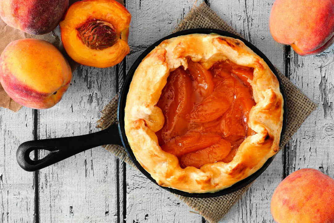 apricot pie in a cast iron skillet