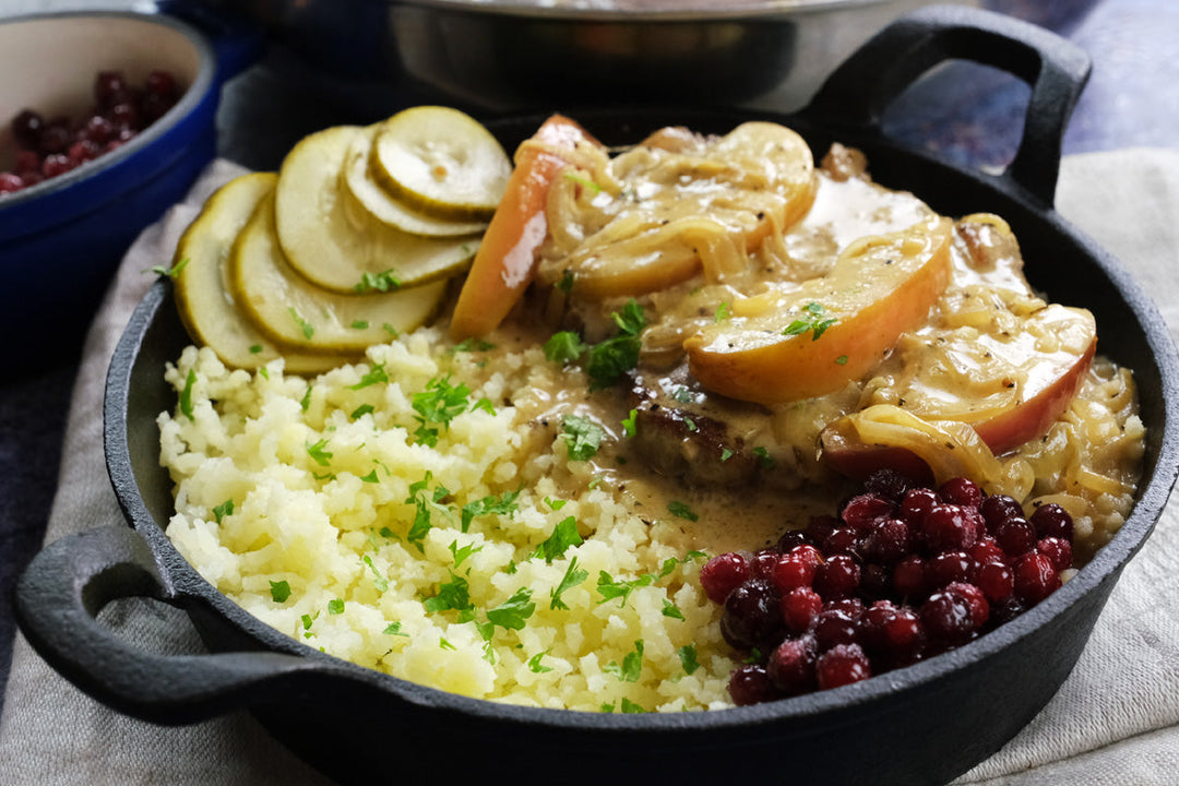 Pork Neck Steaks with Creamy Apple and Onion Sauce Recipe