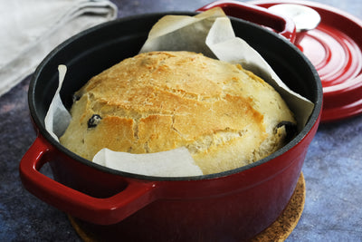 Easy Homemade Olive Bread in an Enamled Cast Iron Dutch Oven