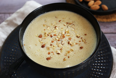Potato and Onion Soup Topped with Roasted Almonds