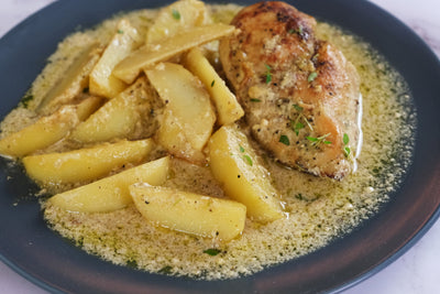 Κοτόπουλο και πατάτες με σάλτσα κρέμας Dijon