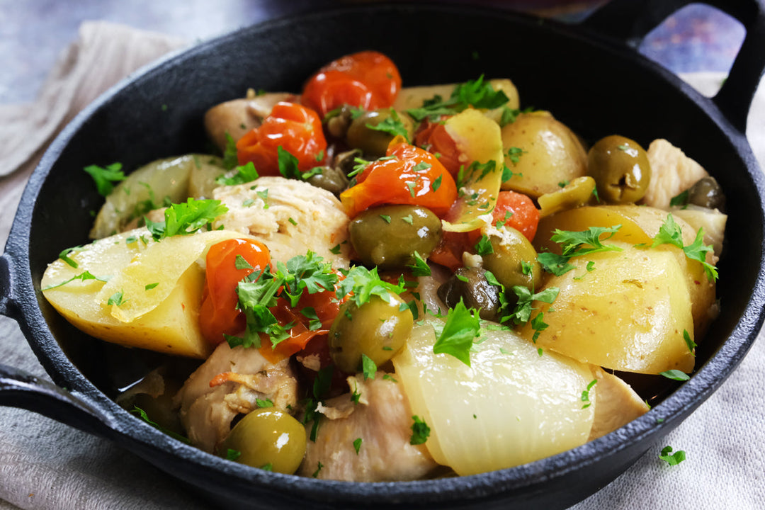 Mediterranean Sunset Chicken: Braised with White Wine, Olives & Capers Recipe