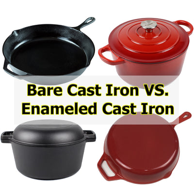 What are the differences between bare cast iron cookware and enameled cast iron cookware?
