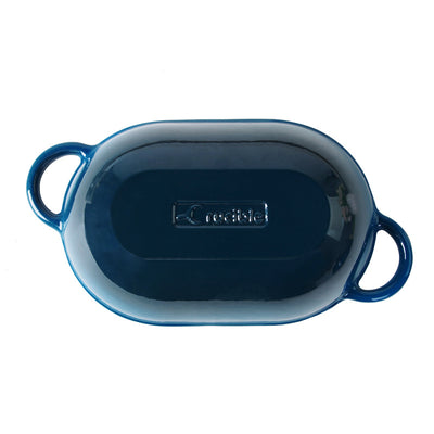 Enameled Cast Iron Bread Pan with Lid, Dark Teal Blue, Oven Safe Form for Baking, Artisan Bread Kit - Loaf Pan