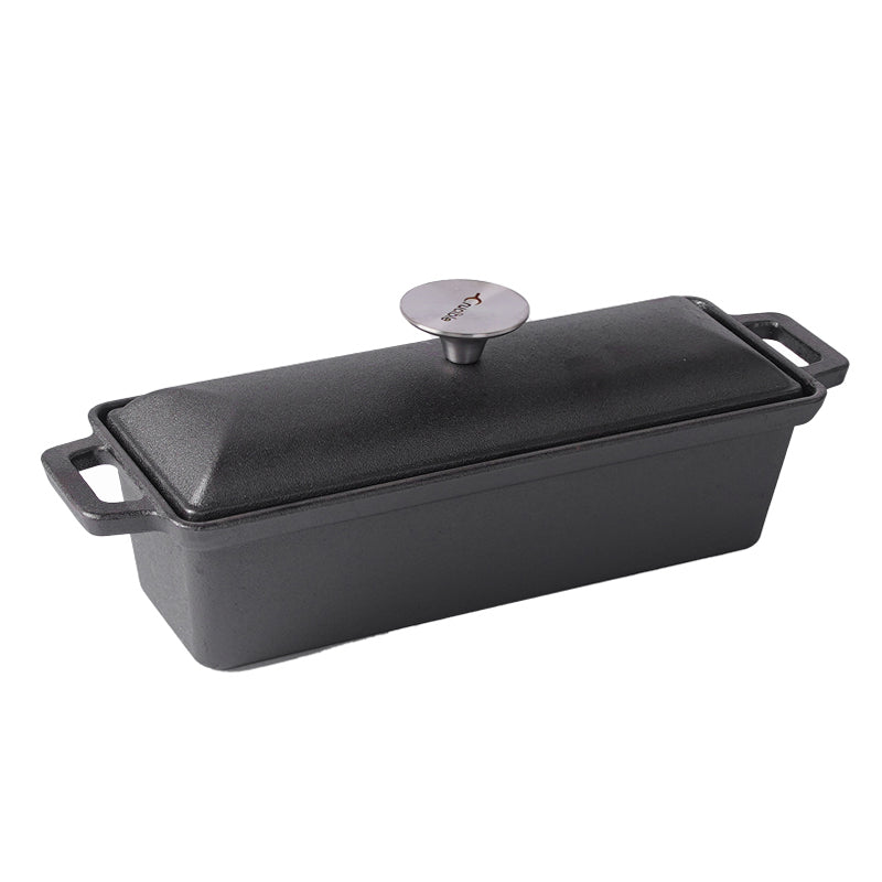 Cast Iron Bread Pan with Lid - Pre-Seasoned - Oven Safe Form for Baking and Cooking - Loaf Pan